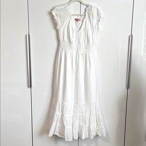NWOT BETSEY JOHNSON White Cotton Tiered Boho Maxi Dress Lined, Size L